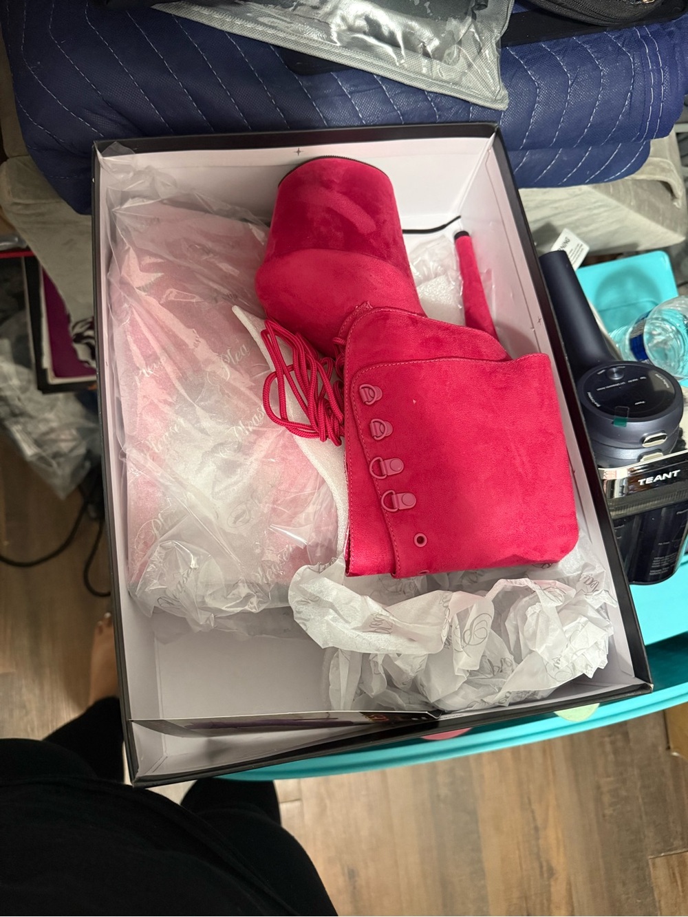Pleaser Hot Pink Suede Lace-Up Stiletto Ankle Boots